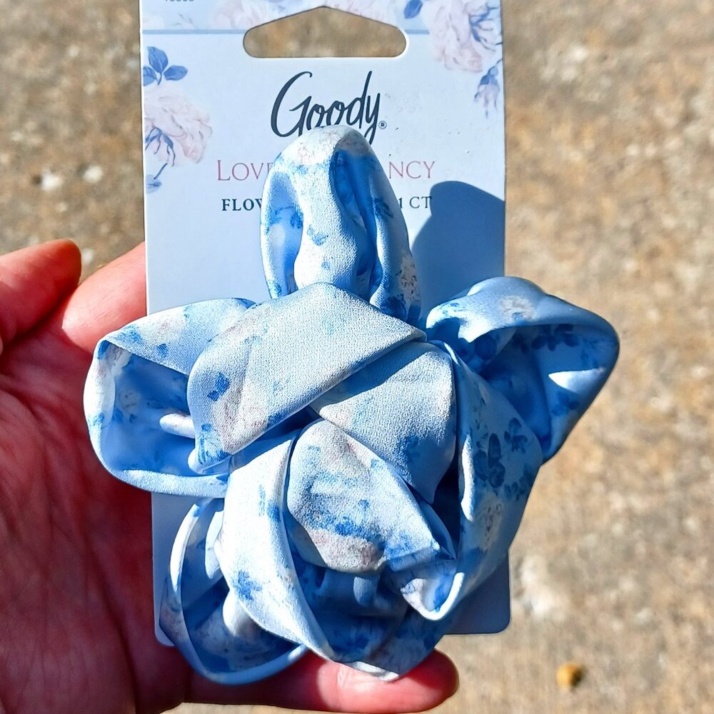 LoveShackFancy X Goody Collab Blue Flower Elastic Floral Rose Ponytail Holder
